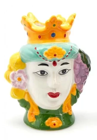 Oldenhof Siciliaans hoofd vrouw S ø 10 cm x 14 cm aardewerk groen