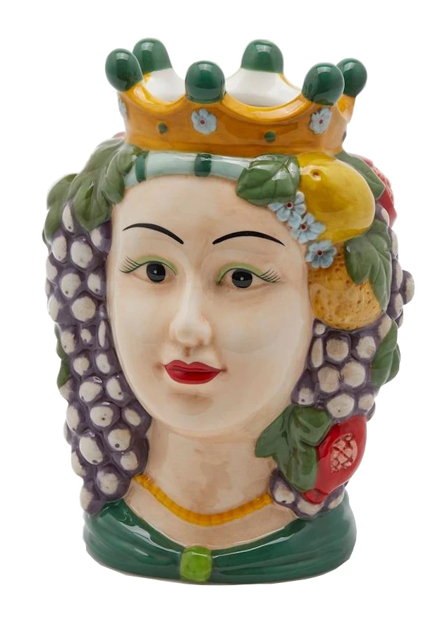 Oldenhof Siciliaans hoofd vrouw L ø 15 cm x 22 cm aardewerk groen