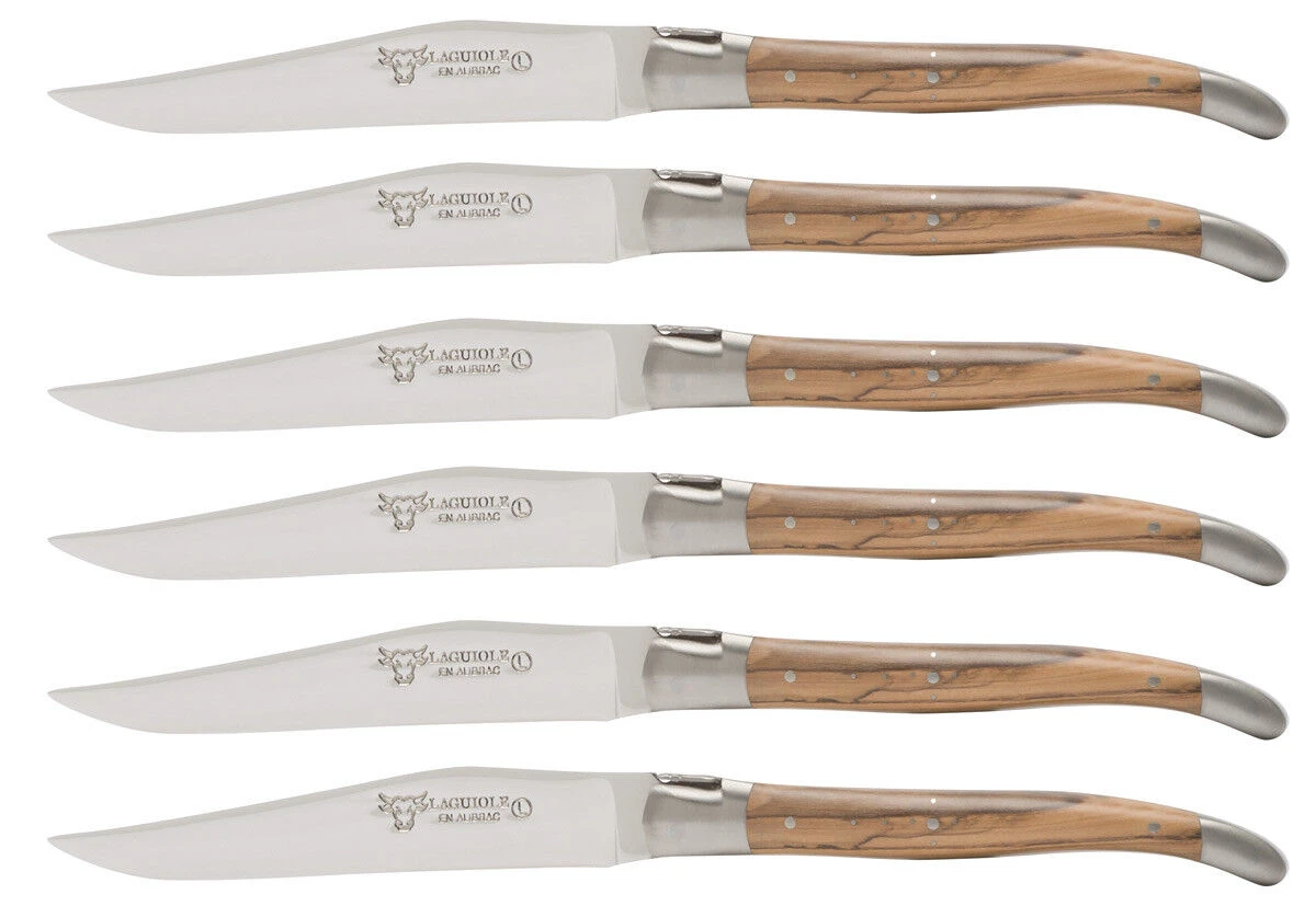 Laguiole en Aubrac Shepherd's Cross steakmes 11,5 cm olijfhout 6 stuks
