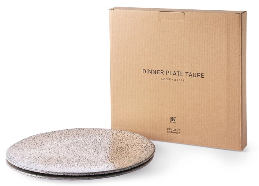 HK Living ACE6895 Gradient dinerbord ø 29 cm aardewerk beige 2 stuks