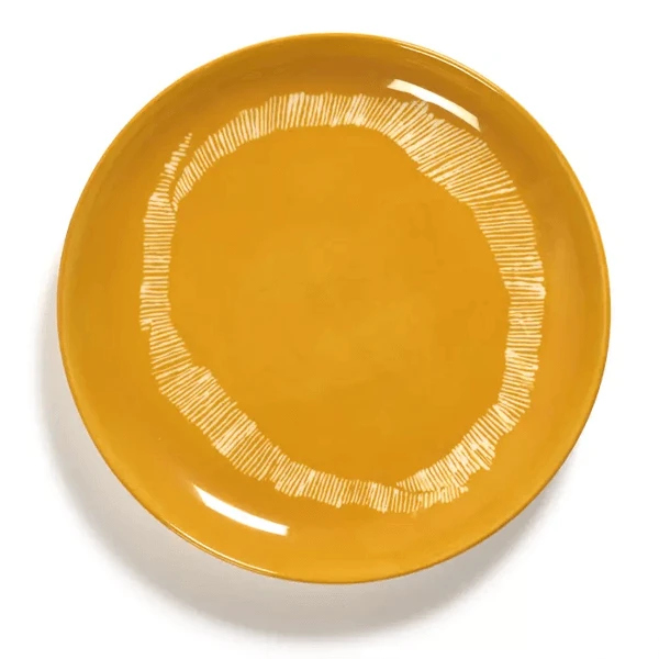 Serax Feast by Ottolenghi bord S ø 19 cm h 2 cm aardewerk Sunny Yellow + Swirl-Stripes White
