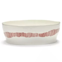 Serax Feast By Ottolenghi Saladekom ø 28,5 Cm H 9,5 Cm Aardewerk White + Swirl-Stripes Red